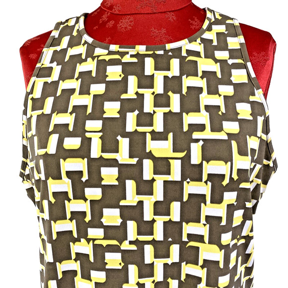 Banana Republic Size L Sleeveless Fitted Tank Blouse Zip Back Tan Yellow White - Picture 2 of 9